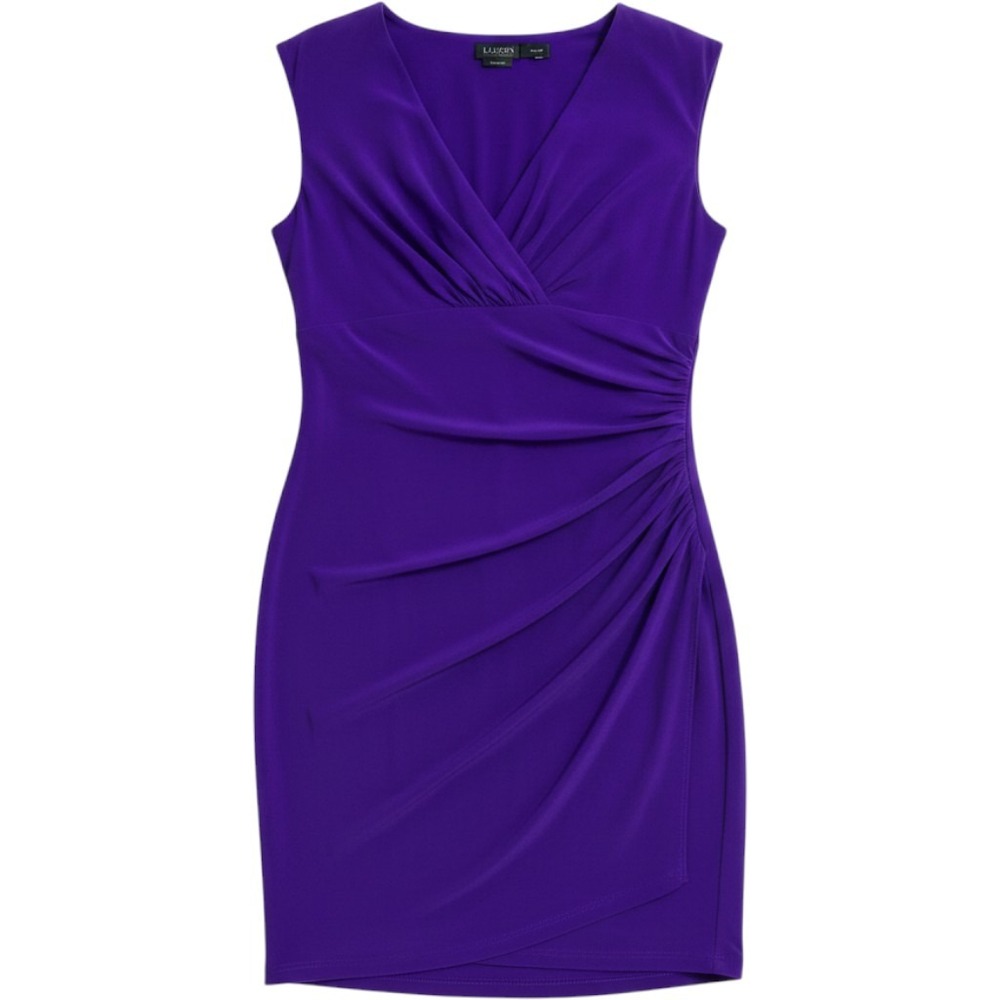 Lauren Ralph‎ Lauren Sheath Dress Womens 16 Purple  Ruched V-Neck Plus